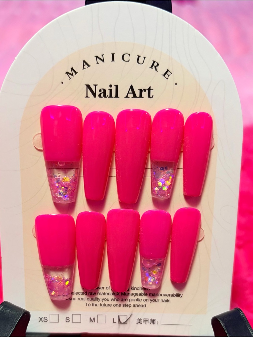 Hot Pink Glitter Coffin Press-On Nails